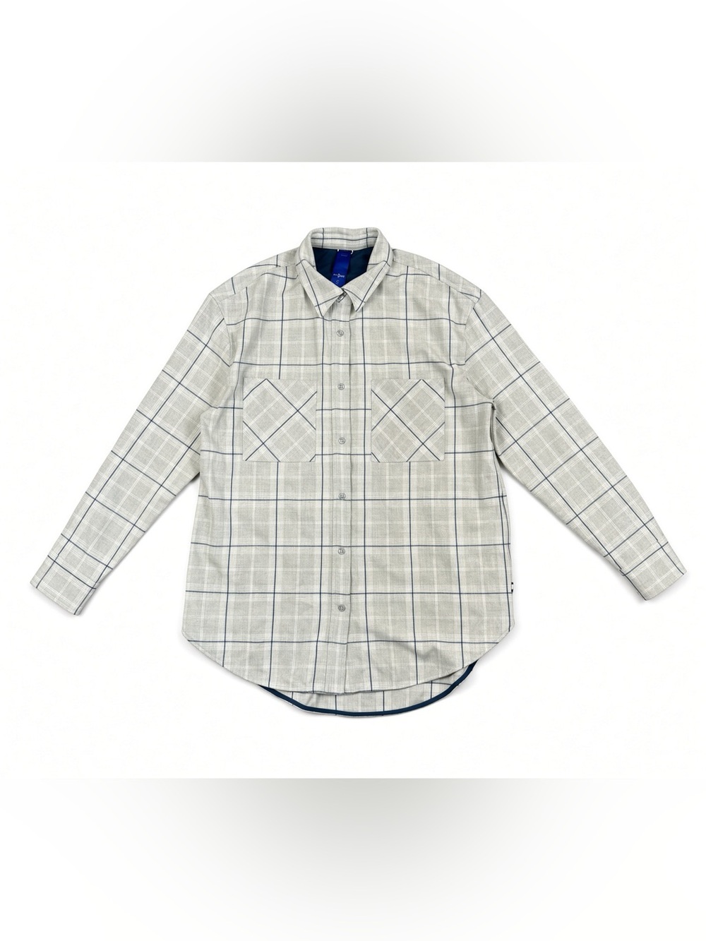 Kit and Ace Mens S Cream Navy Windowpane Plaid Button Shirt